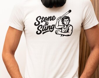 Stone & Sling Thrower Illustration T-Shirt | Vintage Club Logo