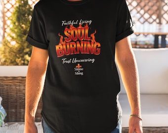 Soul Burning Graphic Tee, Christian Cross Flames T-Shirt