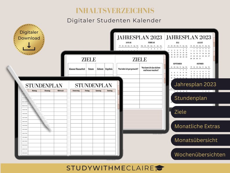 Digitaler Studenten Kalender Deutsch Sommersemester 2023 - Etsy