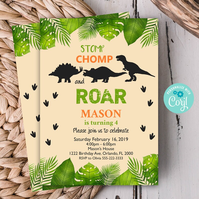 Dinosaur Invitation Dinosaur Birthday Invitation Dinosaur Etsy