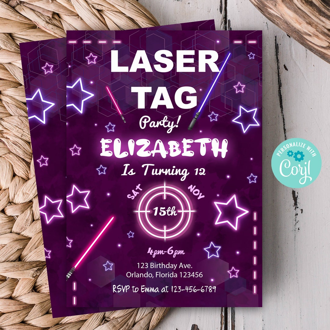 Editable Laser Tag Invitation Laser Tag Birthday Invitation Etsy