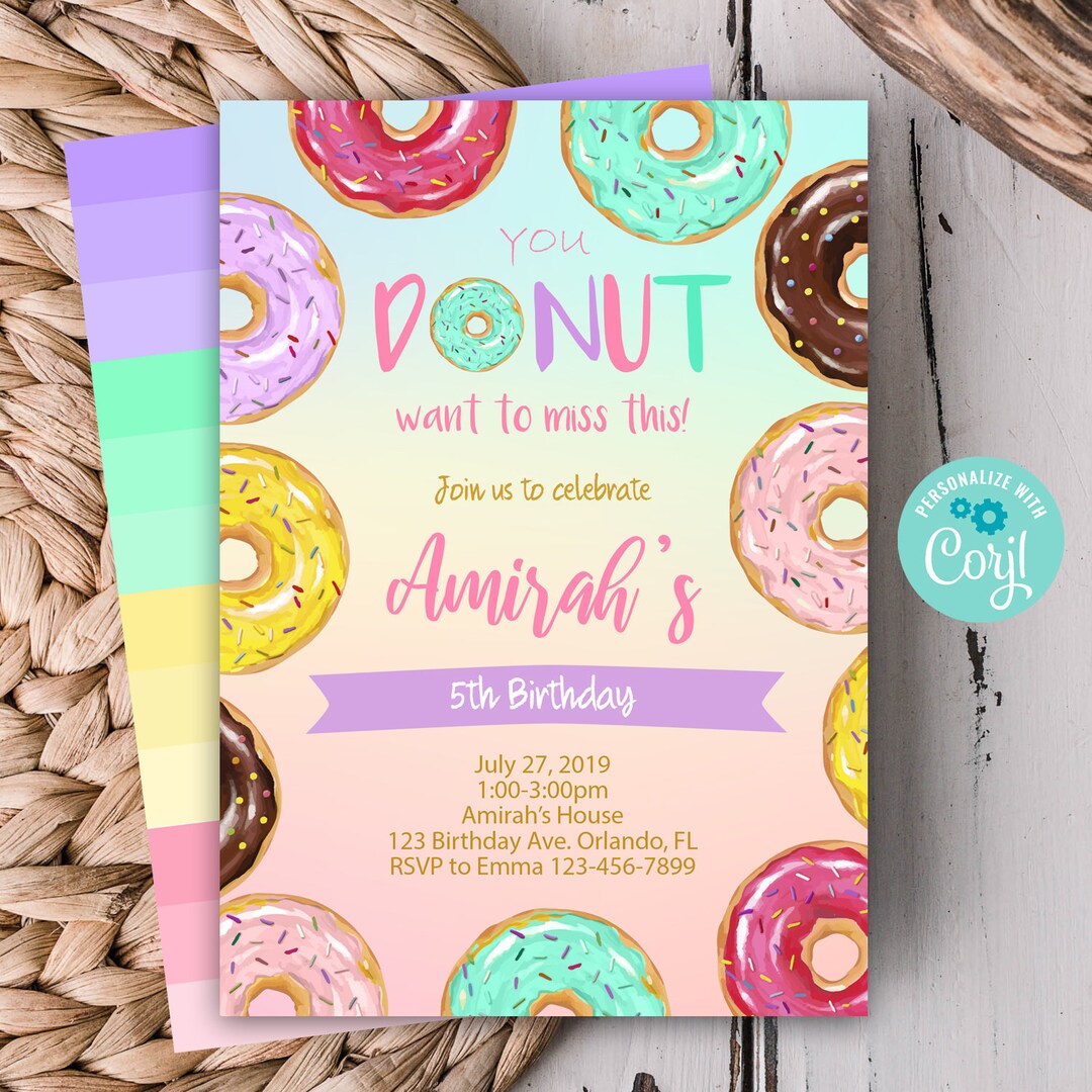 Editable Donut Invitation Donut Birthday Invitation Donut Etsy