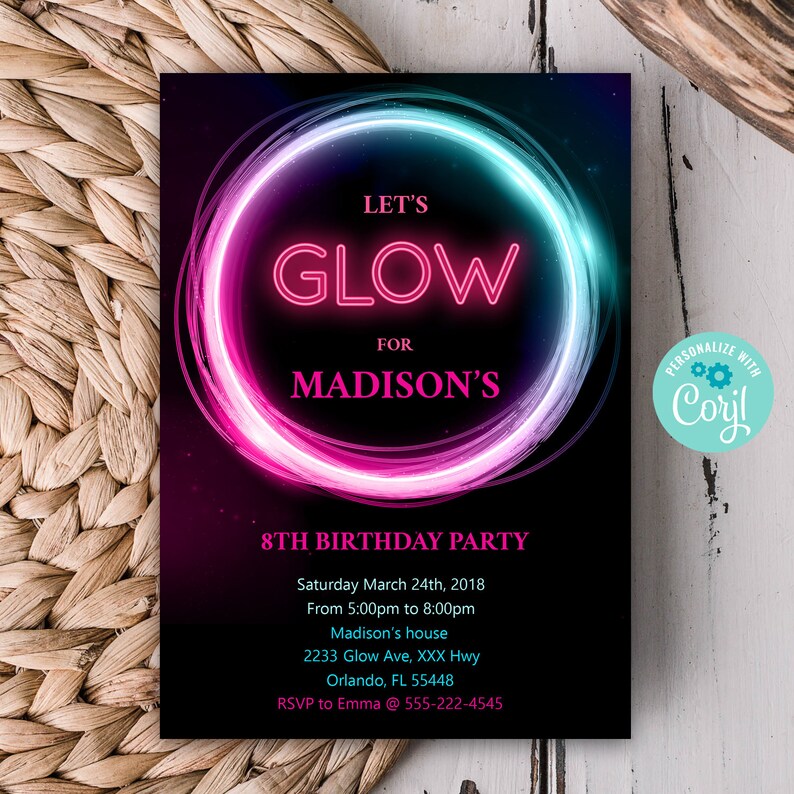 Glow Invitation Glow Birthday Invitation Glow Template Etsy