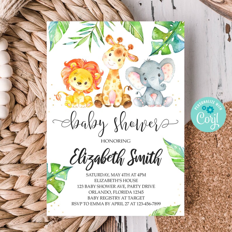Editable Safari Baby Shower Invitation Safari Baby Shower Etsy