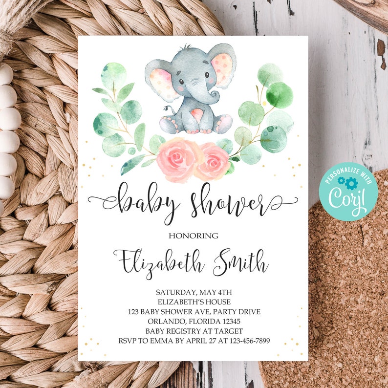 Elephant Baby Shower Invitation Elephant Baby Shower Invite Etsy
