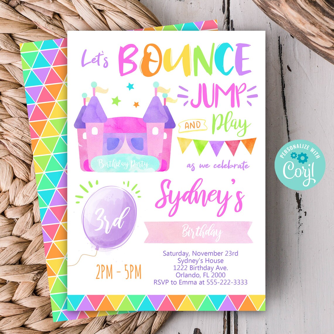 Editable Bounce Invitation Bounce Birthday Invitation Bounce Etsy