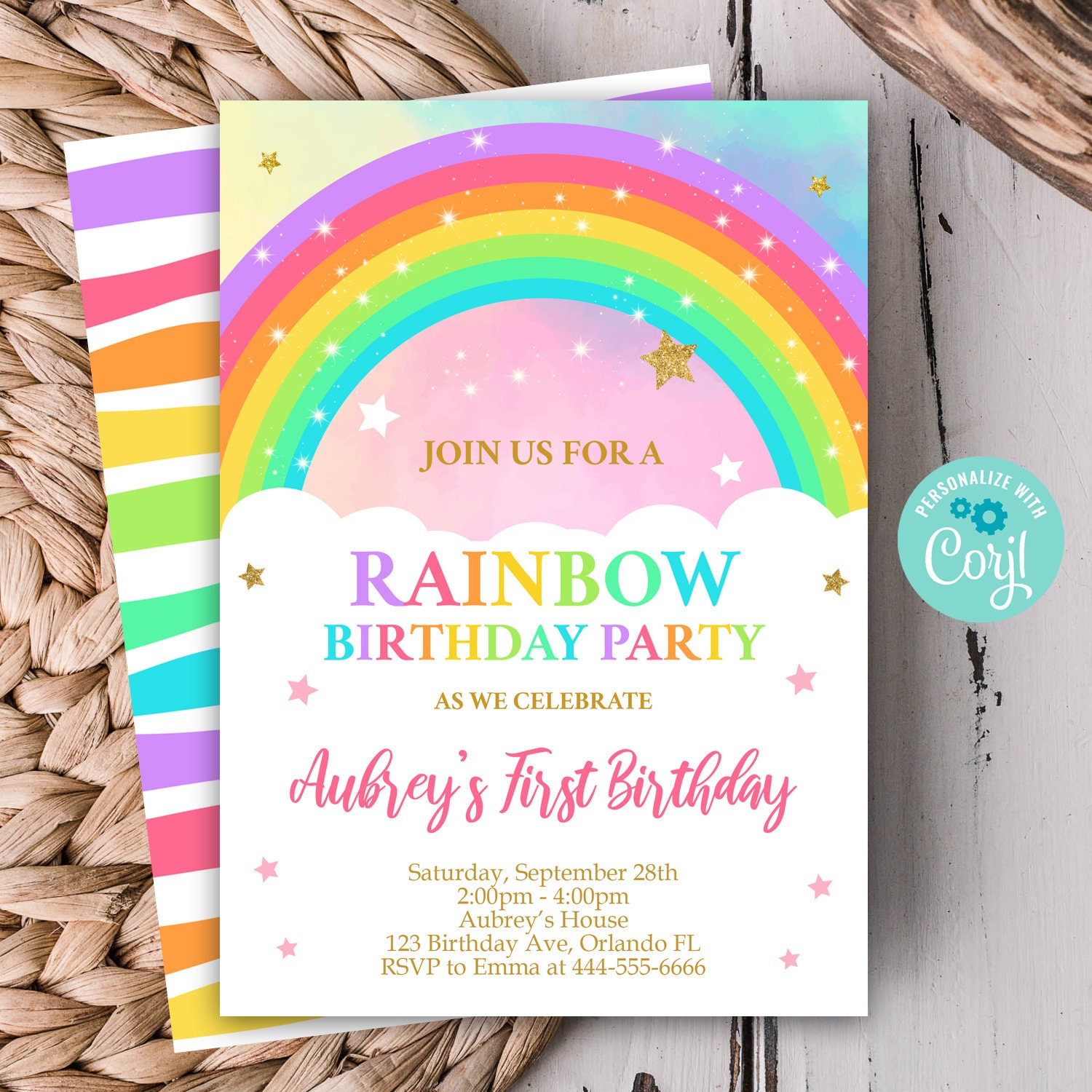 Rainbow Birthday Invitation Rainbow Invitation Rainbow Etsy