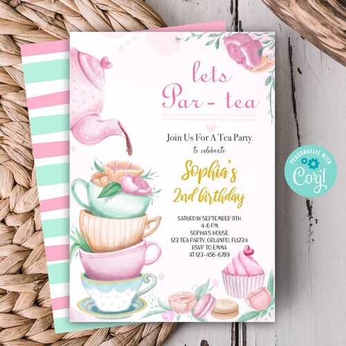 Editable Tea Party Invitation Tea Party Birthday Invitation Etsy