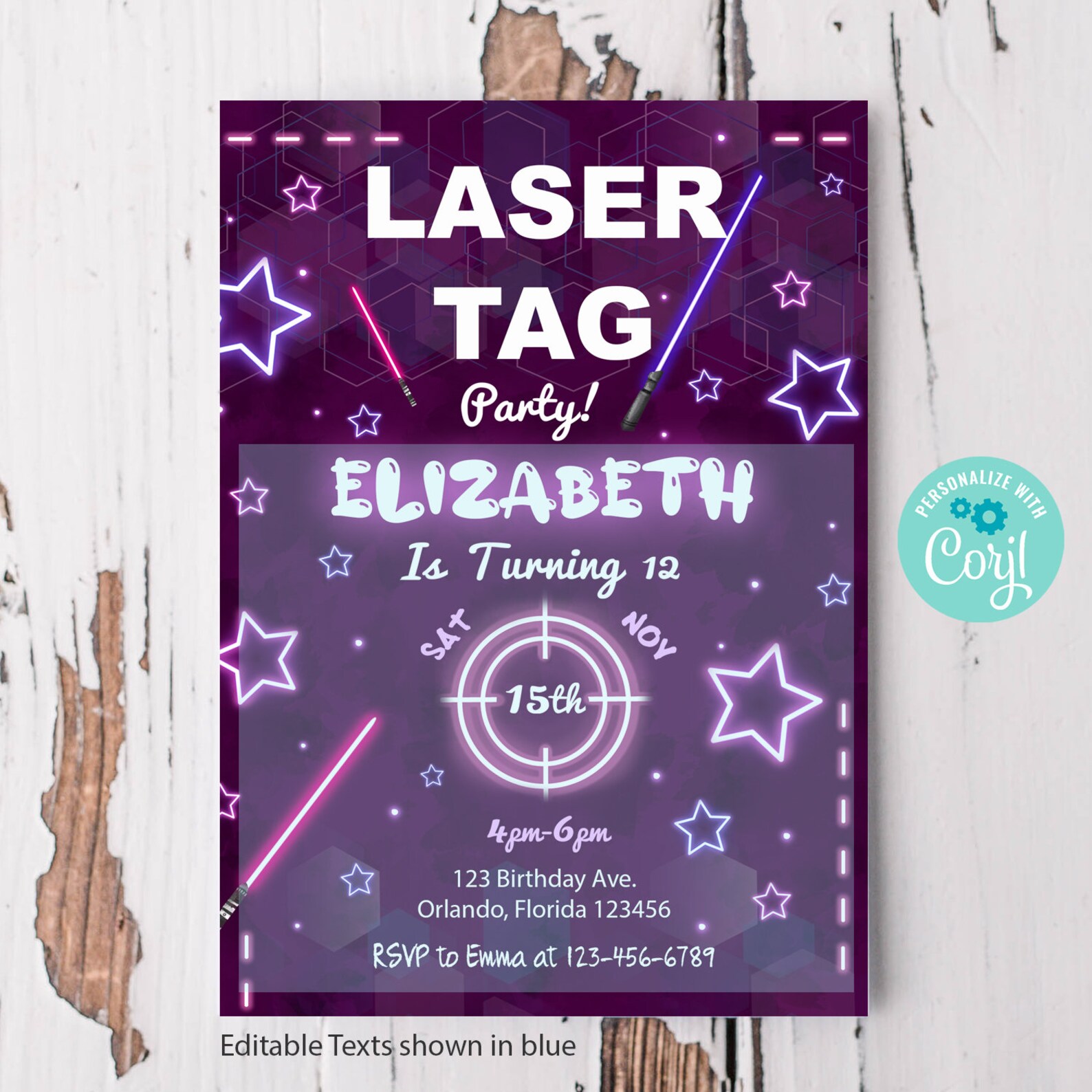 Editable Laser Tag Invitation Laser Tag Birthday Invitation Etsy