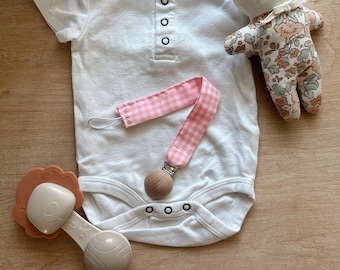 Pacifier Clip Pink Gingham Baby Shower Gift Binky Clip Fabric Paci Holder Baby Gift Photo Prop