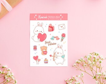 VALENTINE BUNNY sticker sheets Animal sticker, Cute sticker sheet, Vinyl Sticker, Water Bottle Sticker, Laptop Sticker, Tumbler Sticker