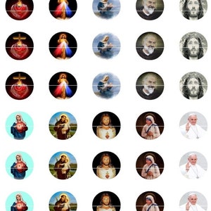 DIGITAL DOWNLOAD, Saints, 20mm circles, religious circles, holy cabochons, holy cameos, Jesus and Mary, Catholic images, 40 circles, PDF