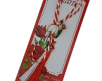 Mărțișor Fatto A Mano – Amuleto Primaverile Rosso E Bianco All'Uncinetto Con Biglietto Augurale, Tradizione Rumena E Bulgara Per Il 1° Marzo, Portafortuna Artigianale