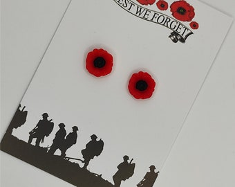 Poppy flower stud earrings. Poppy flower. Poppy pin. Poppy badge. Poppy earrings. Poppy necklace. Remembrance Day. Lest we forget.