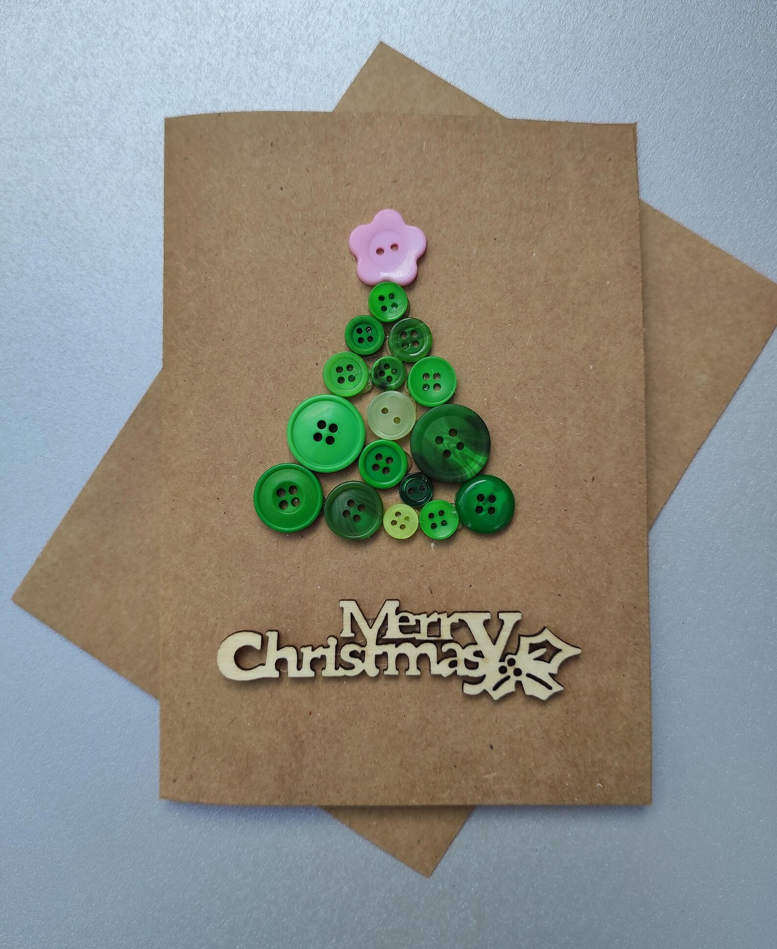 Christmas tree button card. Merry Christmas card. Etsy