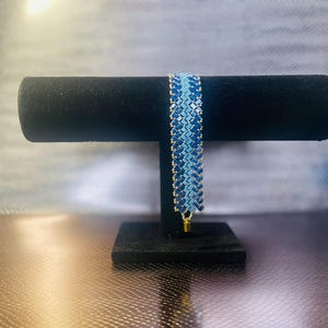 Blue Miyuki Half Tila Beaded Cuff Bracelet with Magnetic Clasp, Chevron Bracelet, Wedding Jewelry/Gift Ideas.