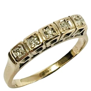 Sunning Vintage 9ct Yellow Gold 5 Stone Diamond (Tested)Ring 0.15 Carat Size UK M 1/2 .