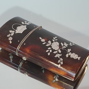 Antique Georgian 18th Century Solid Silver Inlaid Pique and Faux Tortoiseshell Etui Case