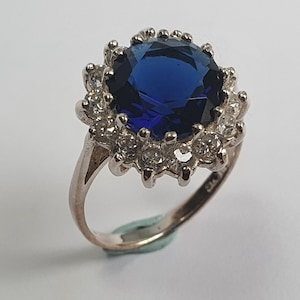 925 Sterling Silver Midnight Blue Sapphire And White Cubic Zirconia Ring Size O