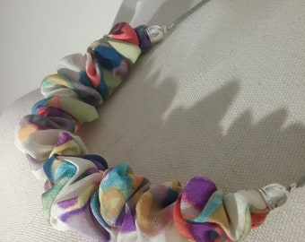 Hand painted silk necklace - unique piece necklace - Original handmade necklace
