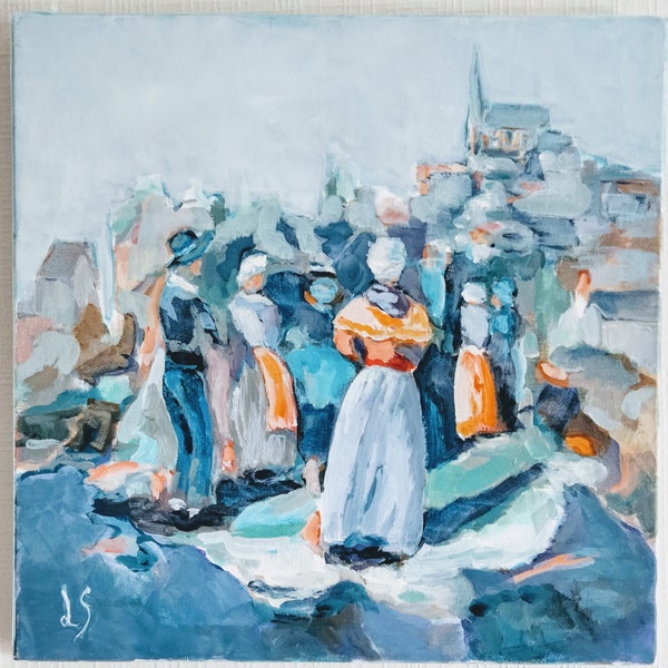 Tableau Fête Bretonne - peinture à l'huile- pièce format 40x40 cm