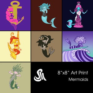 Cute Mermaid Art Print, 8x8 Paper Print
