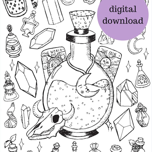 Witchy Coloring Pages Printable Adult Magical Coloring Book - Etsy