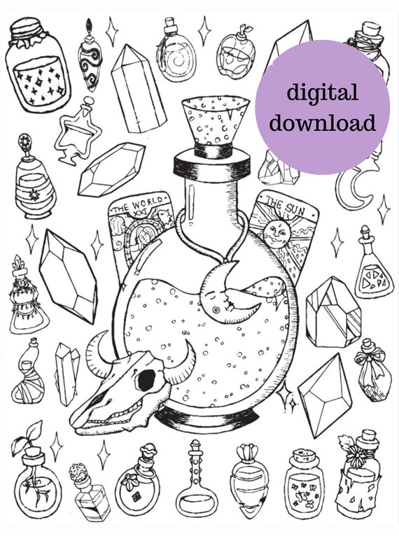 Witchy Coloring Pages Crystal Coloring Pages Printable - Etsy