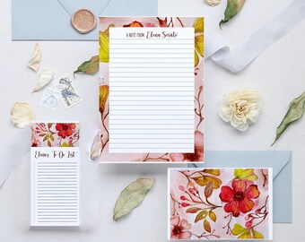 Roses in Cosmos Personalized Stationery Set Pen Pal Writing Set Flower Blooms Gift for Mom
