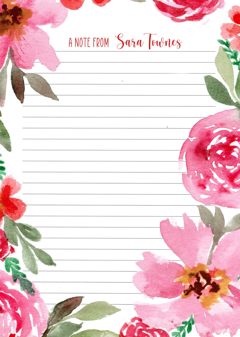 Roses in Cosmos Personalized Stationery Set Pen Pal Writing Set Flower Blooms Gift for Mom