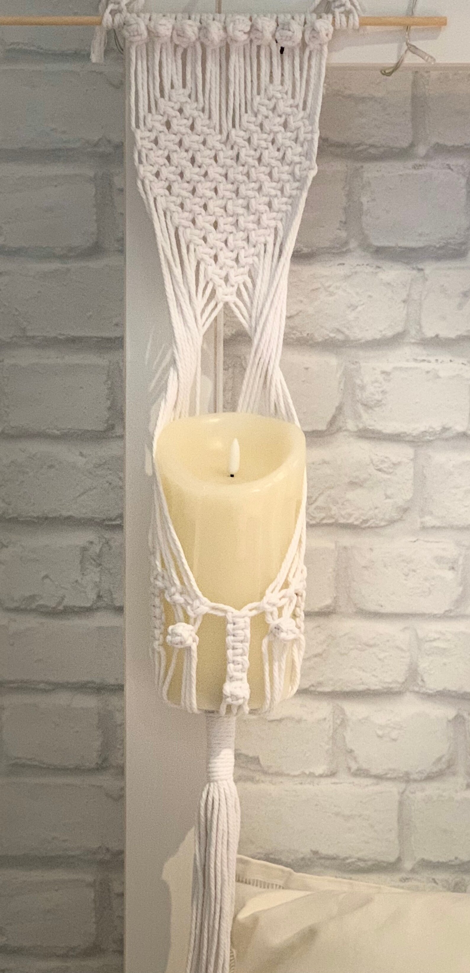 Hanging heart macrame candle holder LED candle included Etsy
