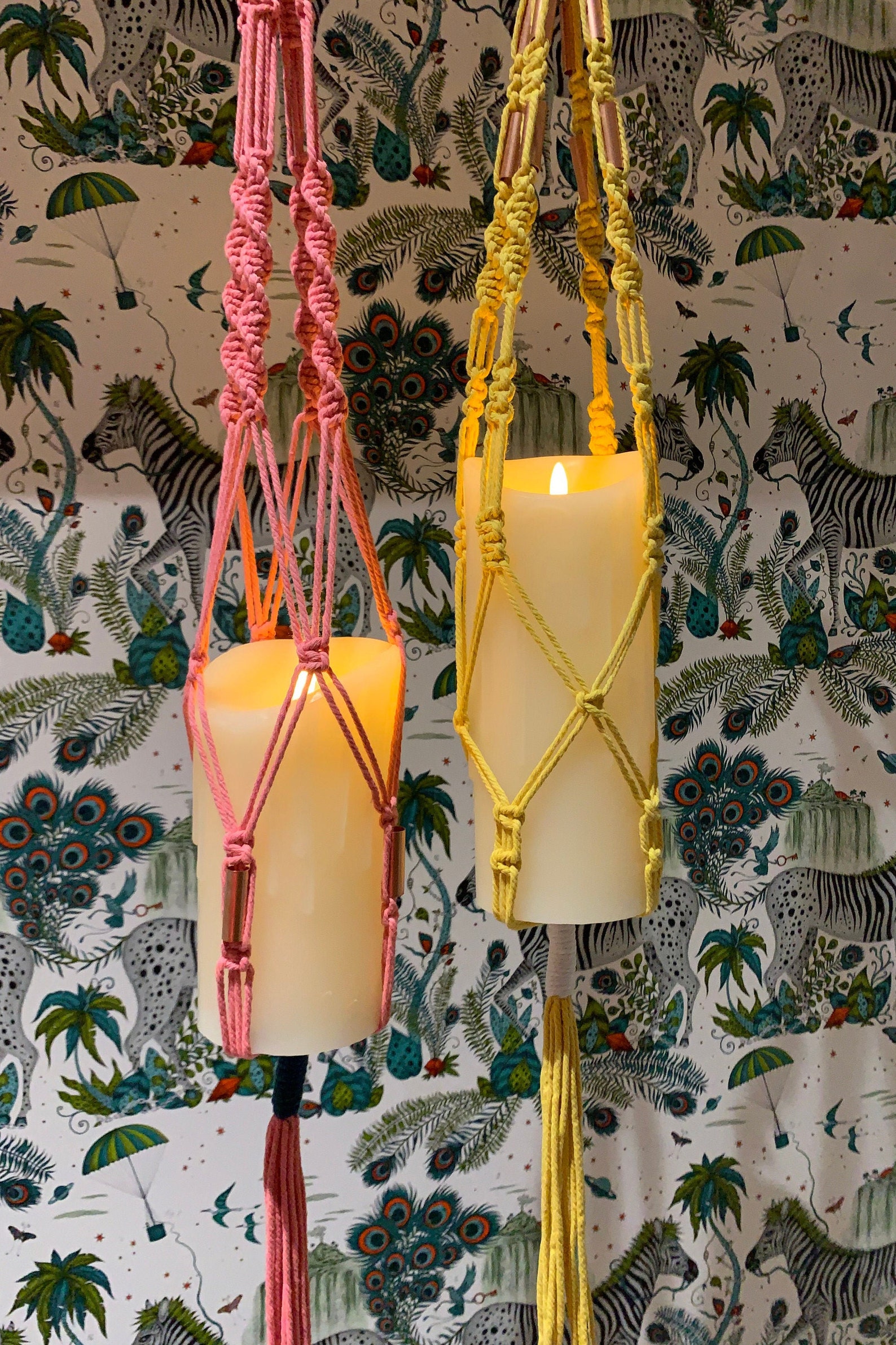 Macrame Hanging LED Candle and Holder Etsy