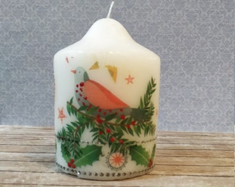 Christmas Candle/Decorated Candle/Candle with decoupage/Candle-pillar/Handmade candle/Christmas decor