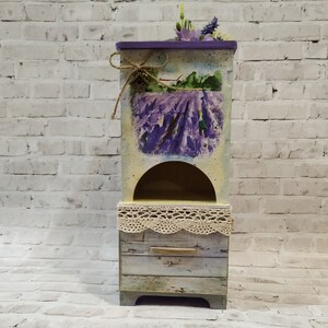 Casa da tè/Contenitore per bustine di tè/Casetta in legno/Decorazione da cucina/Scatola da tè/Organizzatore per bustine di tè/Lavanda/Stile francese