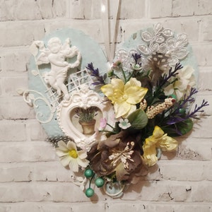 Wisiorek w kształcie serca Kwiatowe serce na walentynki Wisiorek ścienny Dekoracja ścienna Prezent na walentynki Prezent dla dziewczyny Serce Shabby Chic