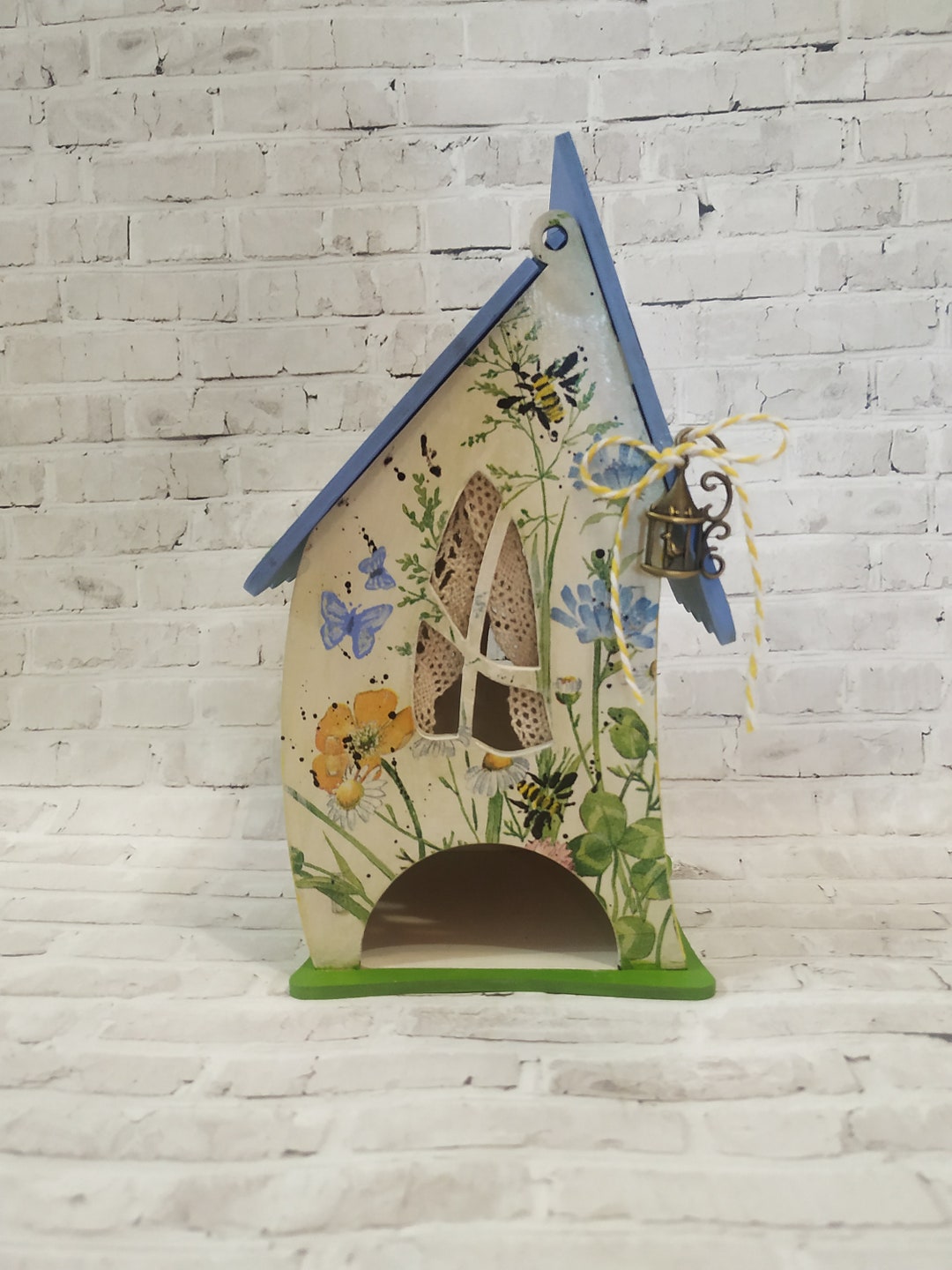 Decoupage Tea House/ Tea Storage Box / Wooden Tea Box / Flower House