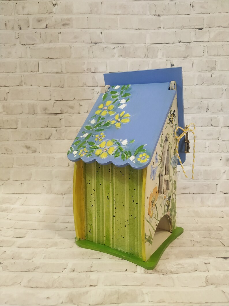 Decoupage Tea House/ Tea Storage Box / Wooden Tea Box / Flower House