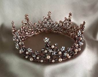 Crown | Crown With Pearls | Crown With Flowers | Faux Pearl & Rhinestone Decor Headband