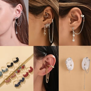Chain Threader Earrings With Ear Cuff | Chain Earrings | Chain Stud Earrings | Flower Style Round Earring | Star Shape Chain Earring