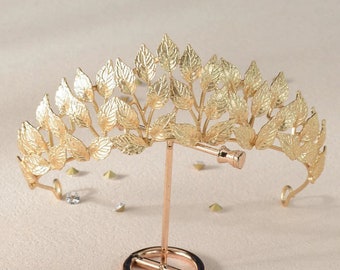 Accesorio para el cabello de boda con tocado nupcial y tiara de hoja de oro