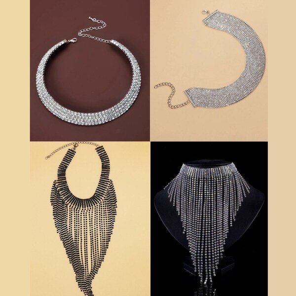 Necklace | Luxury Necklace | Rhinestone Chain Tassel Necklace | Chain Necklace