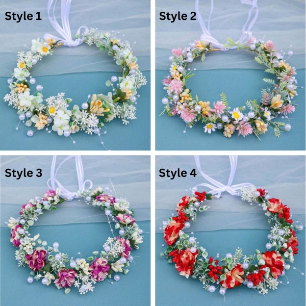 Floral Crown | Floral Tiara | Artificial Flowers | White | Red | Pink | Boho Flower Crown | Hen Party Crowns | Bridesmaids crown