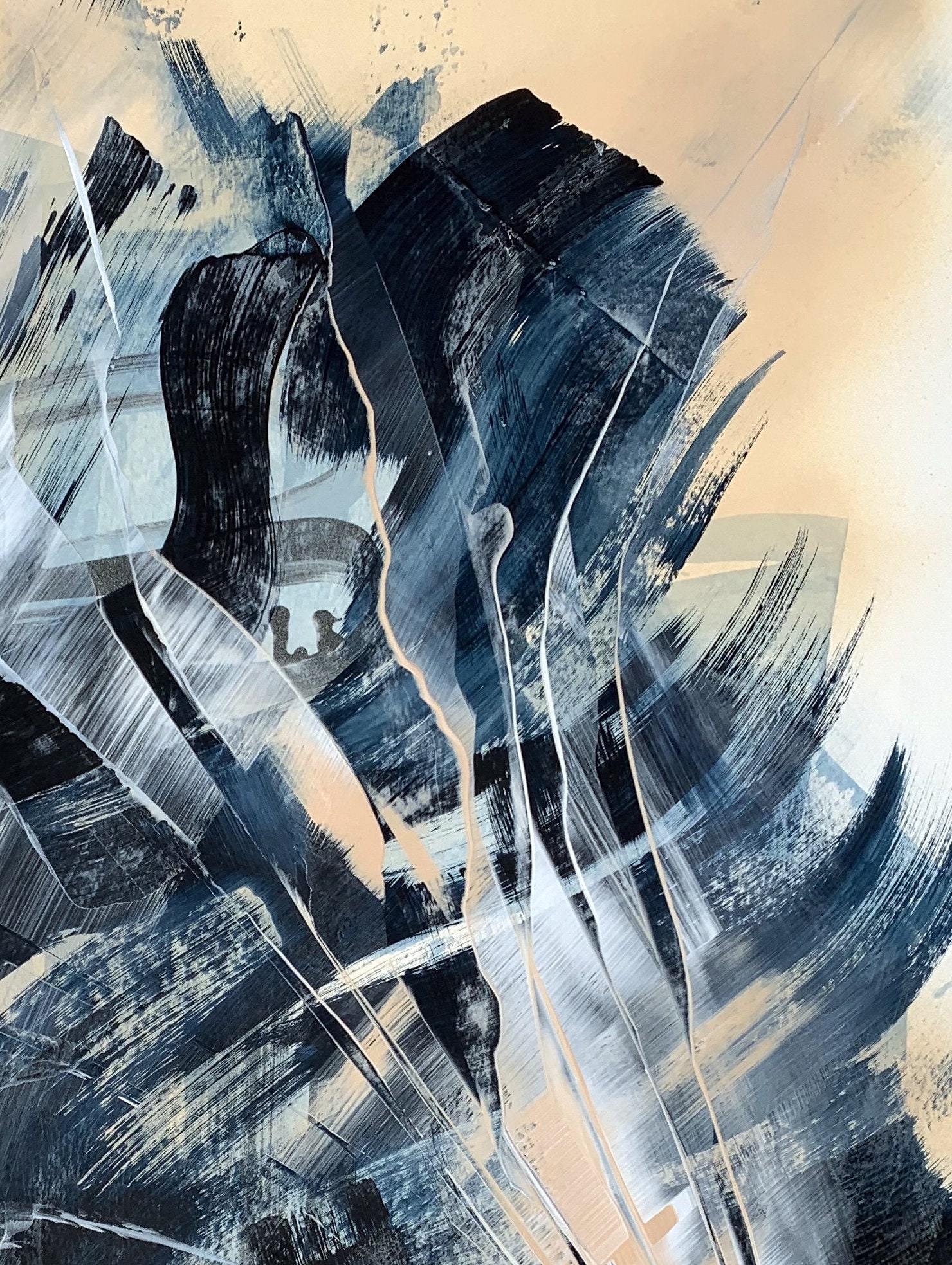 Original painting Dark Blue Abstract Contemporary Art Etsy