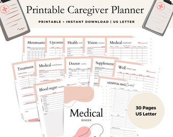 Medical Tracker bundle | 30 Medical Binder pages | Medical Planner | Printable Medication, Symptom, Bill, Doctor Visits, & Health Trackers