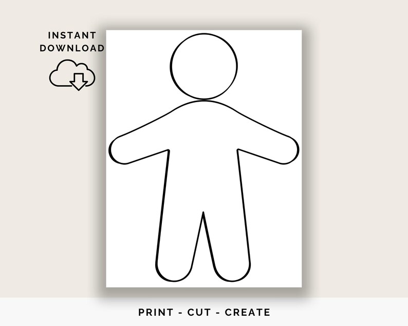 Poppet Paper Doll Template Voodoo Doll Gingerbread Person Template Craft Pattern Sewing Template ...