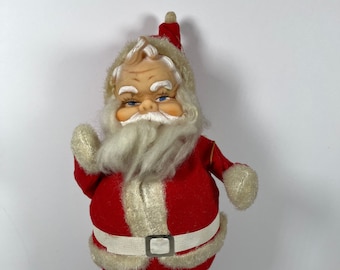 Vintage Santa, Rubber Face, Red Felt Suit, Plastic Boots, Japan