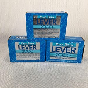 Lot of 3 Vintage 1997 Lever 2000 Blue Pure Rain Deodorant Soap 3.5oz Bars New