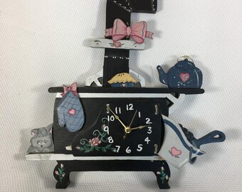 Vintage Hand Painted Wooden Country Farmhouse Stove Kitchen Clock Not Working