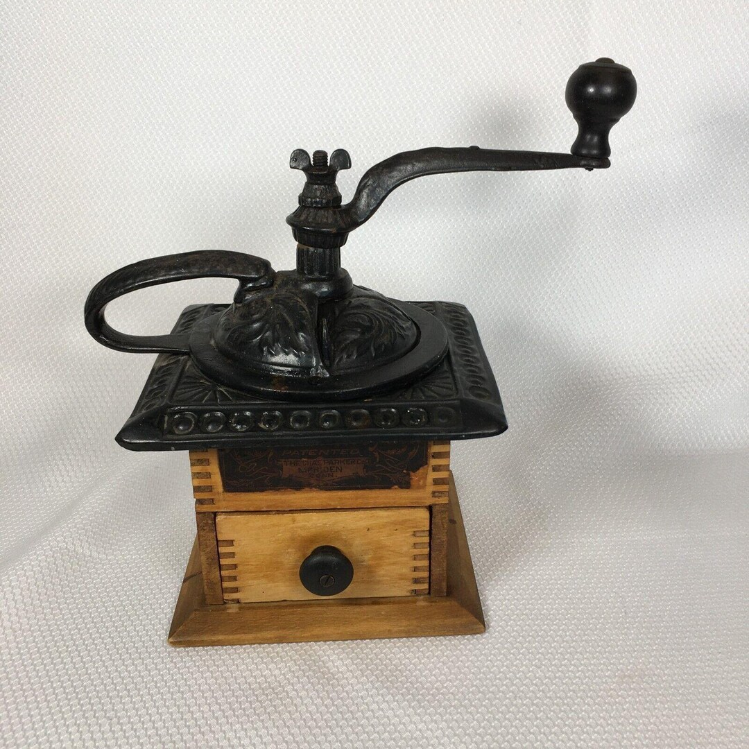 Vintage Cast Iron Hand Crank Wooden Coffee Grinder Bean Mill Drawer USA ...