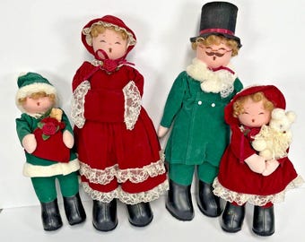 Vintage Christmas Carolers Plush Figures Set of 4 16&quot; & 13&quot; Red/Green